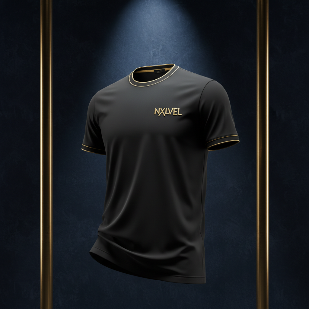 NXLVEL Premium Collection Tee - Luxury black t-shirt with gold accents