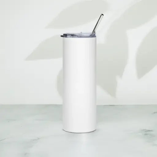 MY$TOAR blank white tumbler with lid and straw on marble surface, luxury drinkware