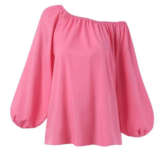 Pink off-shoulder blouse with long balloon sleeves, MY$TOAR luxury apparel