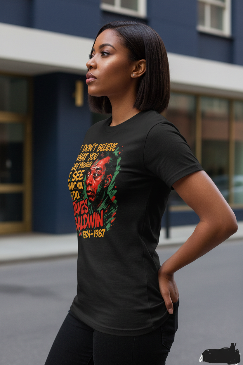 Urban woman wearing James Baldwin T-Shirt - Side