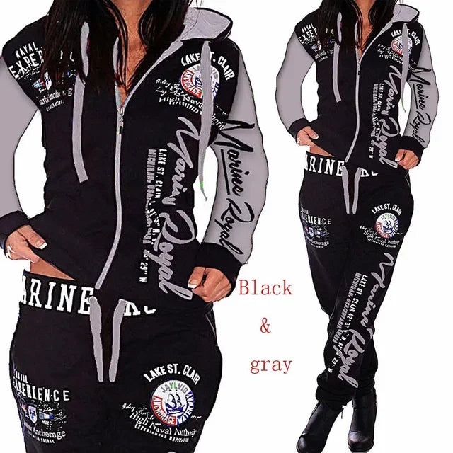 MY$TOAR luxury black and gray tracksuit set with bold white graphics and embroidered accents